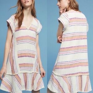 Anthropologie HOLDING HORSES Cream Multi-Stripe Knit Dress 100% cotton soft